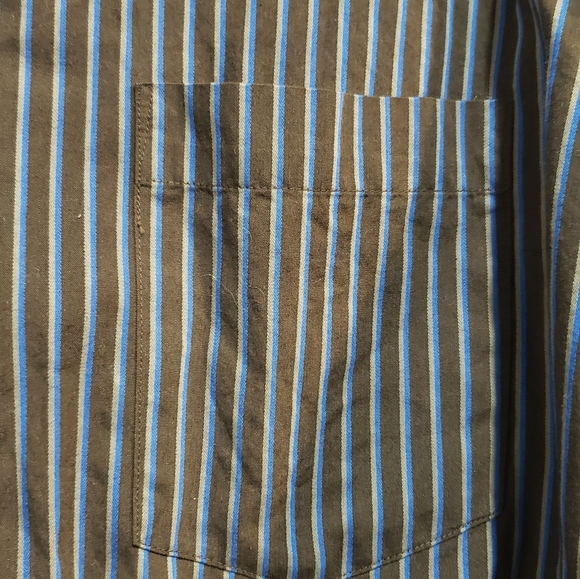 Michael Kors men's size 17 36/37 long sleeve blue striped button front shirt. - Picture 5 of 9